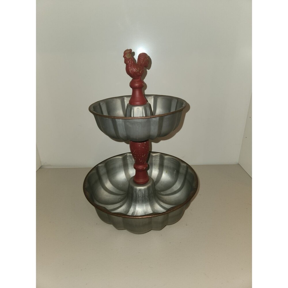 Red Shed Two-Tier Metal Serving Fruit Stand with Red Rooster Accent 14"